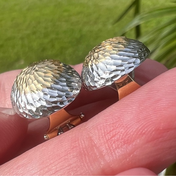 Bel Oro 18KT white Yellow Gold two tone Omega Clip pierced Earrings textured 18k - Picture 14 of 16